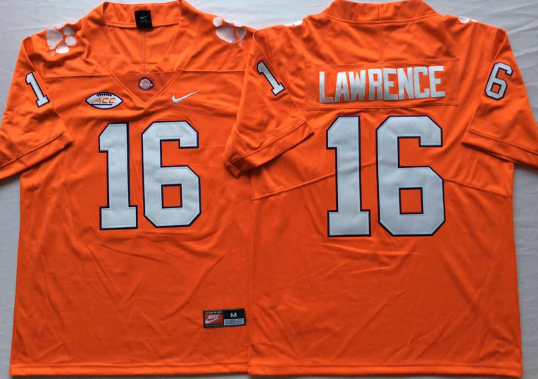 NCAA Men Clemson Tigers Orange #16 LAWRENCE